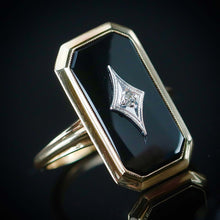 Load image into Gallery viewer, MEGA SALE!  Vintage onyx and diamond ring in yellow gold