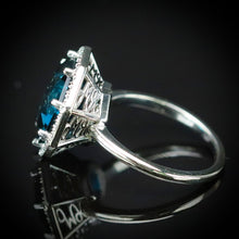 Load image into Gallery viewer, RESERVED FOR DI: PAYMENT 5 OF 5:  SALE!!  Custom London Blue topaz and diamond ring in 14k white gold