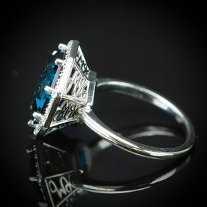 RESERVED FOR DI: PAYMENT 5 OF 5:  SALE!!  Custom London Blue topaz and diamond ring in 14k white gold