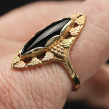 Load image into Gallery viewer, Vintage onyx black hills gold navette ring
