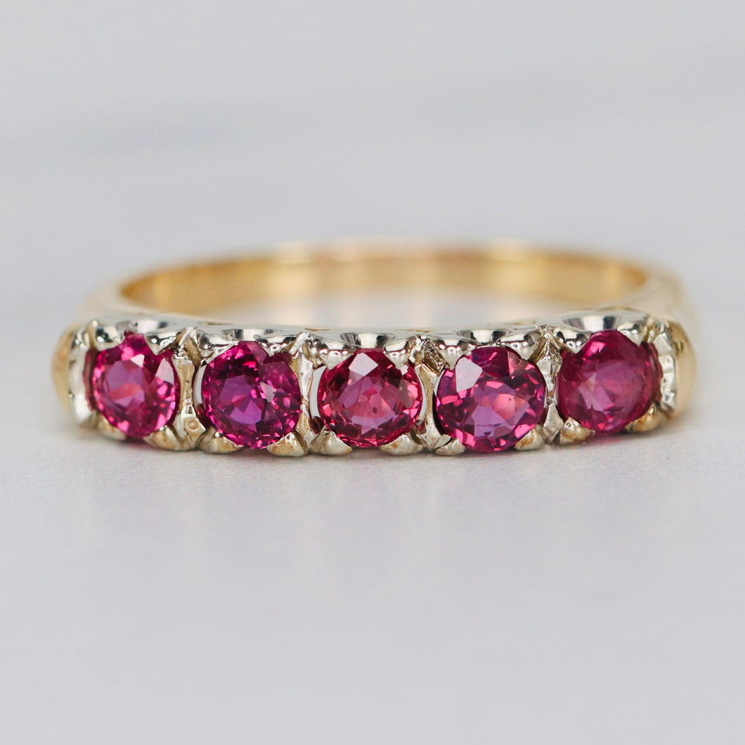 Estate ruby band in 14k yellow and white gold