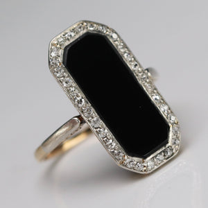 Edwardian antique elegant onyx and diamond vintage ring in yellow gold from Manor Jewels
