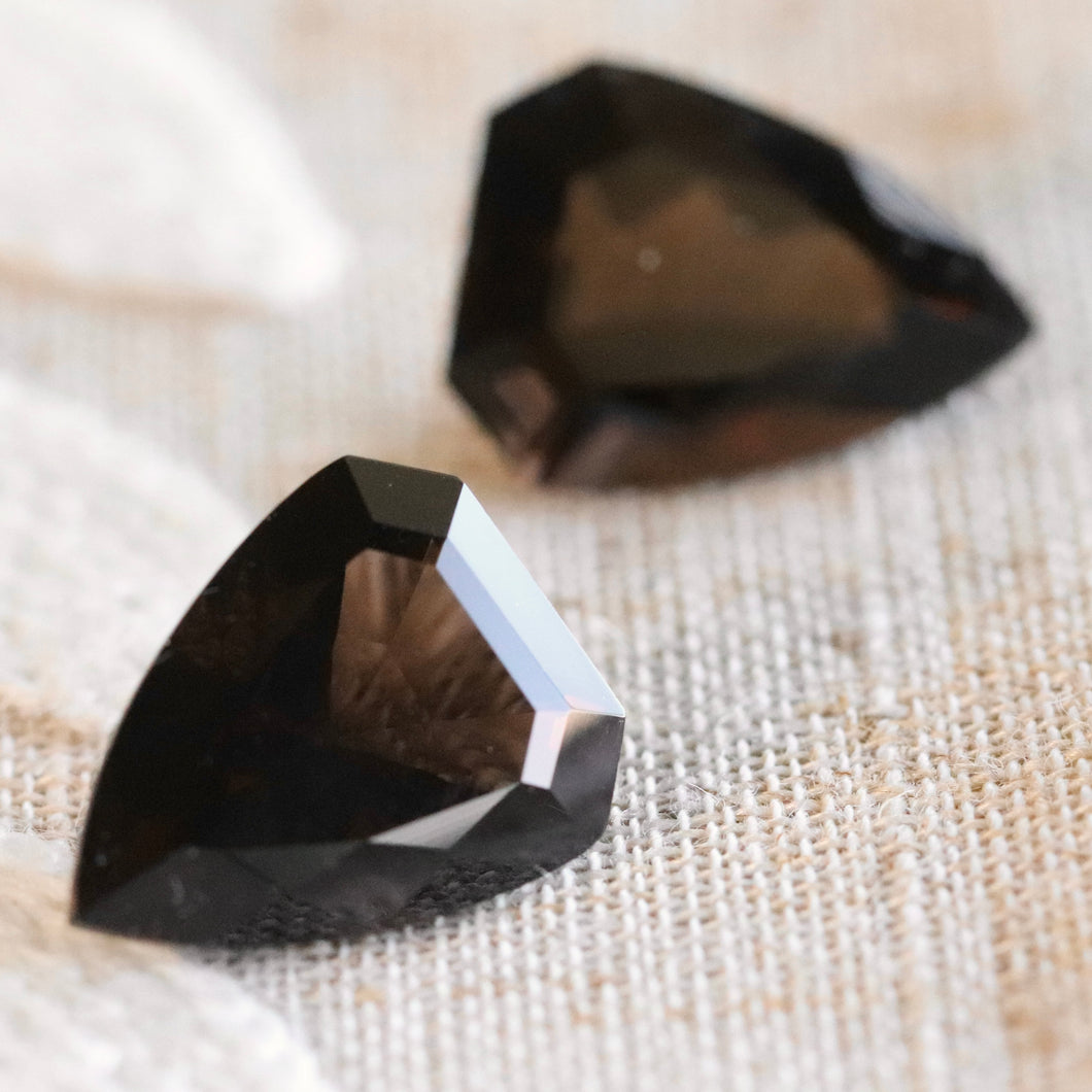 17.88ctw pair of shield cut smokey quartz