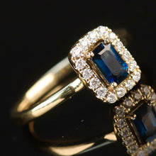 Load image into Gallery viewer, Sapphire and diamond halo ring in 14k yellow gold *onyx deal*