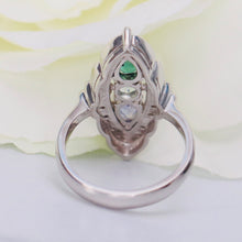Load image into Gallery viewer, Estate platinum navette ring with diamonds, aquamarine, tanzanite, and tourmaline in platinum from Manor Jewels