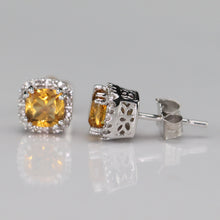 Load image into Gallery viewer, Citrine and diamond studs in white gold