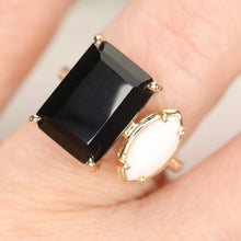 Load image into Gallery viewer, Onyx and white agate 2 stone ring in 14k yellow gold by Effy