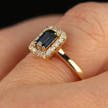 Load image into Gallery viewer, Sapphire and diamond halo ring in 14k yellow gold *onyx deal*