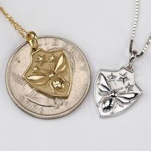 Load image into Gallery viewer, 50% OFF!  Bee shield necklaces in your choice of 14k yellow or white gold