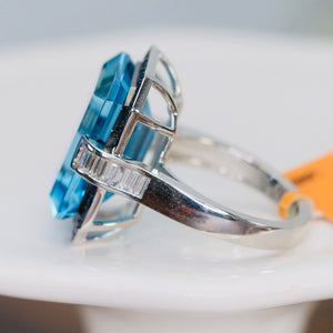 Huge Blue topaz, sapphire and diamond ring in 14k white gold by Effy