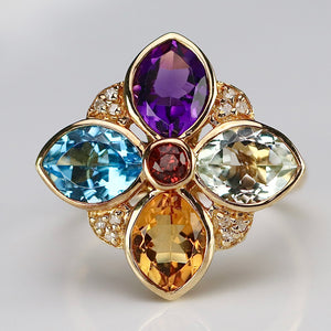 Multi gemstone and diamond ring by Effy in 14k yellow gold