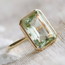 Load image into Gallery viewer, RESERVED: PAYMENT 2-3 OF 3: SALE!  Emerald cut 8.28ct prasiolite ring in 14k yellow gold