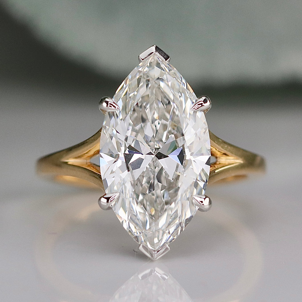 MANOR ROYAL: The Isla - 18k/Platinum 6.04ct Marquise lab grown diamond ring F VS1 with IGI report