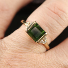 Load image into Gallery viewer, Funky Estate green tourmaline and diamond ring in 14k yellow gold