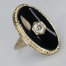 Load image into Gallery viewer, Onyx and .21ct OEC diamond ring in 14k white gold