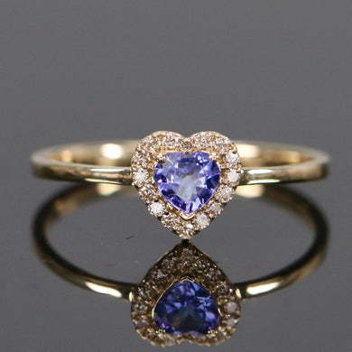 CLEARANCE!  Tanzanite heart and diamond ring in 14k yellow gold