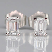 Load image into Gallery viewer, SPECIAL PRICING!  Dainty Lab grown .49ctw F-G/SI emerald cut Diamond studs in 14k white gold
