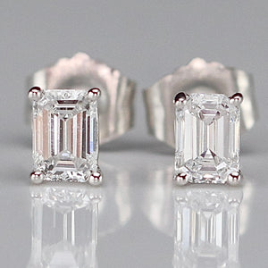 SPECIAL PRICING!  Dainty Lab grown .49ctw F-G/SI emerald cut Diamond studs in 14k white gold