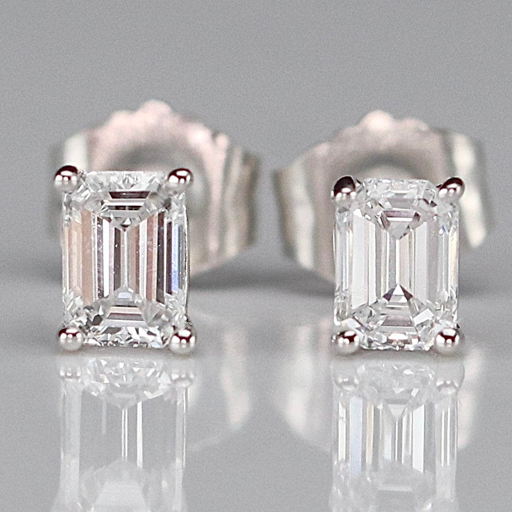 SPECIAL PRICING!  Dainty Lab grown .49ctw F-G/SI emerald cut Diamond studs in 14k white gold