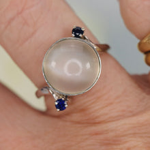 Load image into Gallery viewer, Vintage moonstone and sapphire ring in 14k white gold