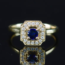 Load image into Gallery viewer, 50% OFF!  Sapphire and diamond halo ring in 14k yellow gold *onyx deal*