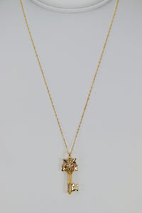 Heavy diamond key necklace in 18k yellow gold