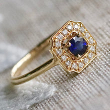 Load image into Gallery viewer, 50% OFF!  Sapphire and diamond halo ring in 14k yellow gold *onyx deal*