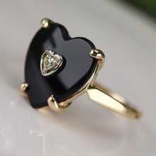 Load image into Gallery viewer, F&amp;F Felger vintage Heart shaped onyx and diamond ring in 14k yellow gold