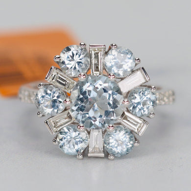 Aquamarine and diamond cluster ring in 14k white gold by Effy