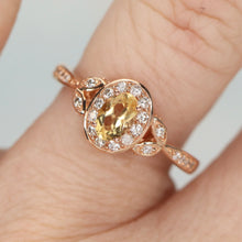 Load image into Gallery viewer, Yellow sapphire and diamond ring in 14k rose gold
