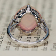 Load image into Gallery viewer, Checkerboard dome rose quartz and diamond ring in 18k white gold