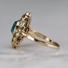 Load image into Gallery viewer, Vintage Blue zircon and diamond ring in 14K yellow gold