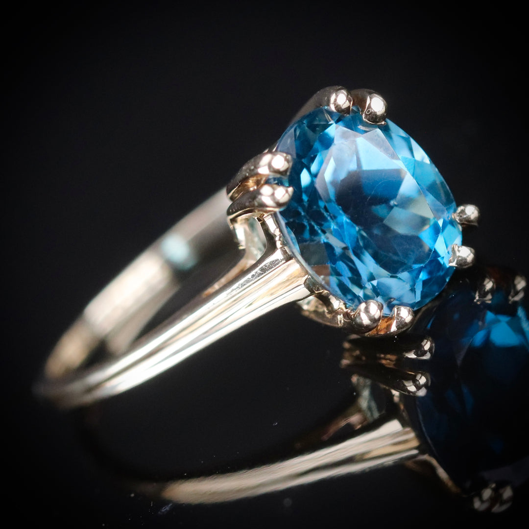 London blue topaz ring in yellow gold