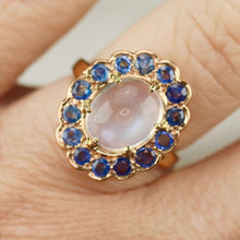 Load image into Gallery viewer, RESERVED: LAYAWAY PAYMENT 7 OF 10: Stunning moonstone and sapphire ring in 14k yellow gold