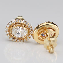 Load image into Gallery viewer, 1ctw oval halo Lab Grown Diamond studs in 14k yellow gold