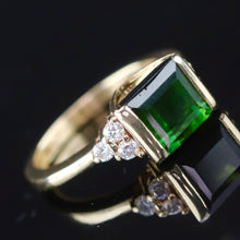 Load image into Gallery viewer, Funky Estate green tourmaline and diamond ring in 14k yellow gold