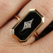 Load image into Gallery viewer, MEGA SALE!  Vintage onyx and diamond ring in yellow gold