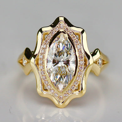The Sienna - 1.64ctw Marquise lab grown diamond halo ring in 14k yellow gold