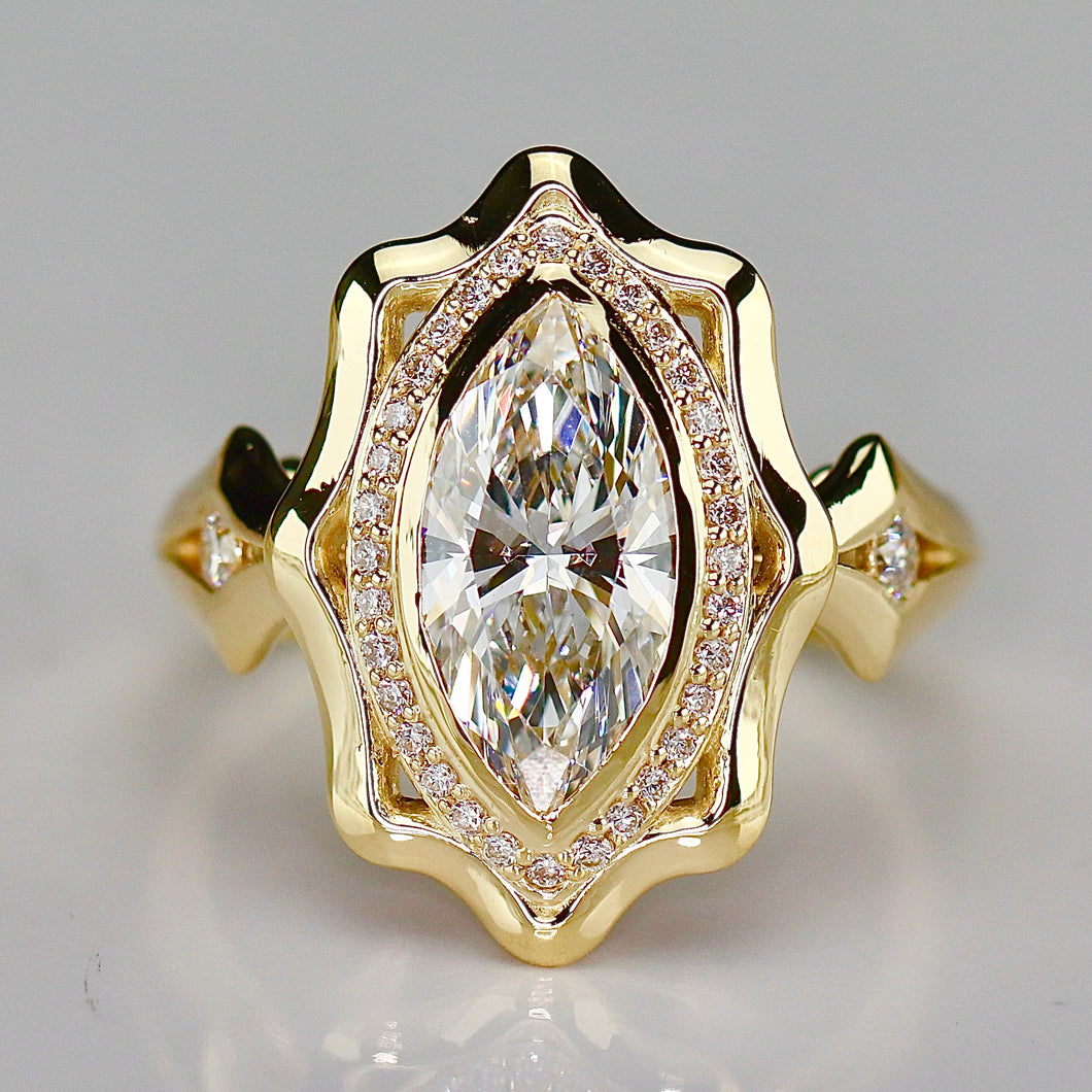 The Sienna - 1.64ctw Marquise lab grown diamond halo ring in 14k yellow gold
