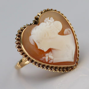 Vintage Huge heart shaped cameo ring in yellow gold - onyx sale