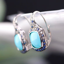 Load image into Gallery viewer, Estate Turquoise, Sapphire and diamond earrings in 18k white gold