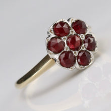 Load image into Gallery viewer, Vintage rose cut Garnet cluster ring in 14 yellow &amp; white gold