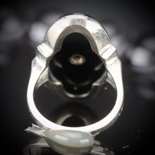 Load image into Gallery viewer, Vintage large Onyx and diamond ring in white gold
