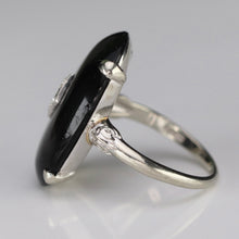 Load image into Gallery viewer, Oval vintage black onyx and diamond ring in white gold ring By Manor Jewels