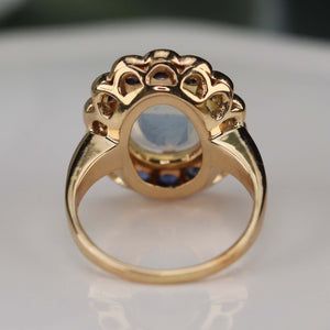 RESERVED: LAYAWAY PAYMENT 7 OF 10: Stunning moonstone and sapphire ring in 14k yellow gold