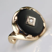 Load image into Gallery viewer, Oval onyx and diamond vintage ring in yellow gold from Manor Jewels