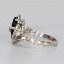 Load image into Gallery viewer, Vintage Heart shaped onyx and diamond ring in white gold