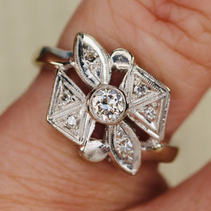 Vintage old cut diamond ring in 14k white gold