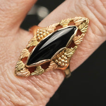 Load image into Gallery viewer, Vintage onyx black hills gold navette ring