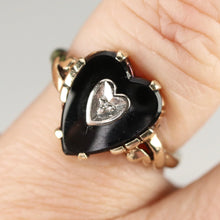 Load image into Gallery viewer, Heart shaped onyx and diamond ring in yellow gold